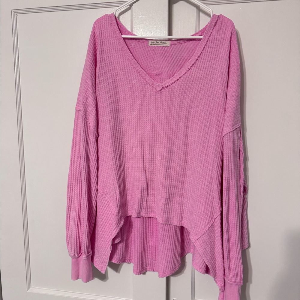 Free People We The Free Pink V-Neck Waffle Knit Top
